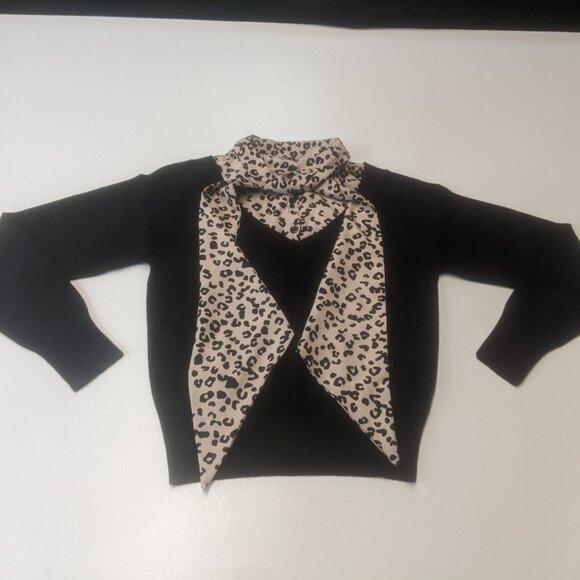 NWT River Island Size *8 (XS) Black Sweater w/ Leopard Dickie and Attached Scarf - Picture 12 of 14